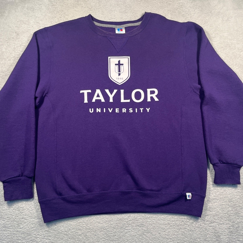Vintage Y2K Russell Athletic Taylor University‎ Crewneck Sweatshirt Purple L